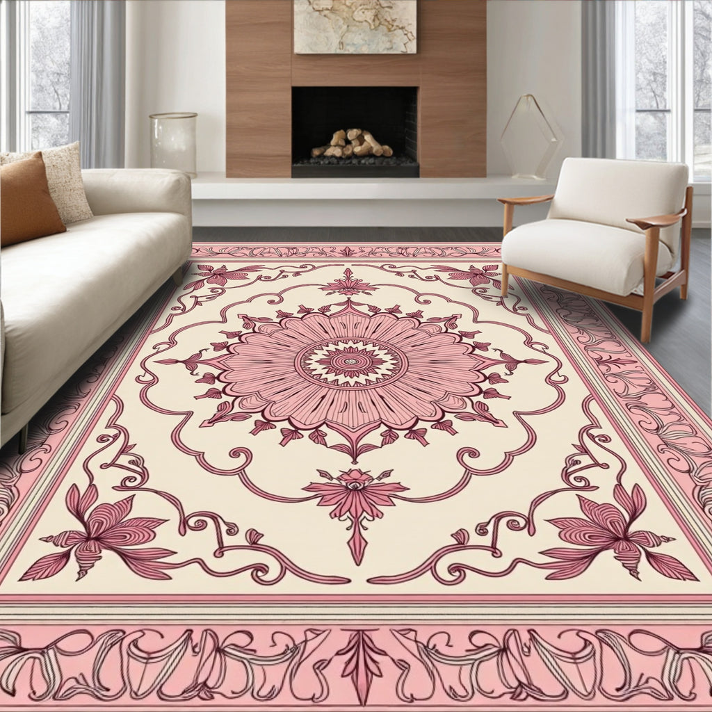 Pink Floral Medallion Decorative Rug