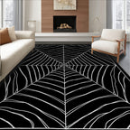 Striking Black White Cobweb Design Rug