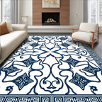 Symmetrical Blue White Floral Arrangement Rug