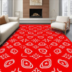 Abstract Red White Geometric Pattern Rug