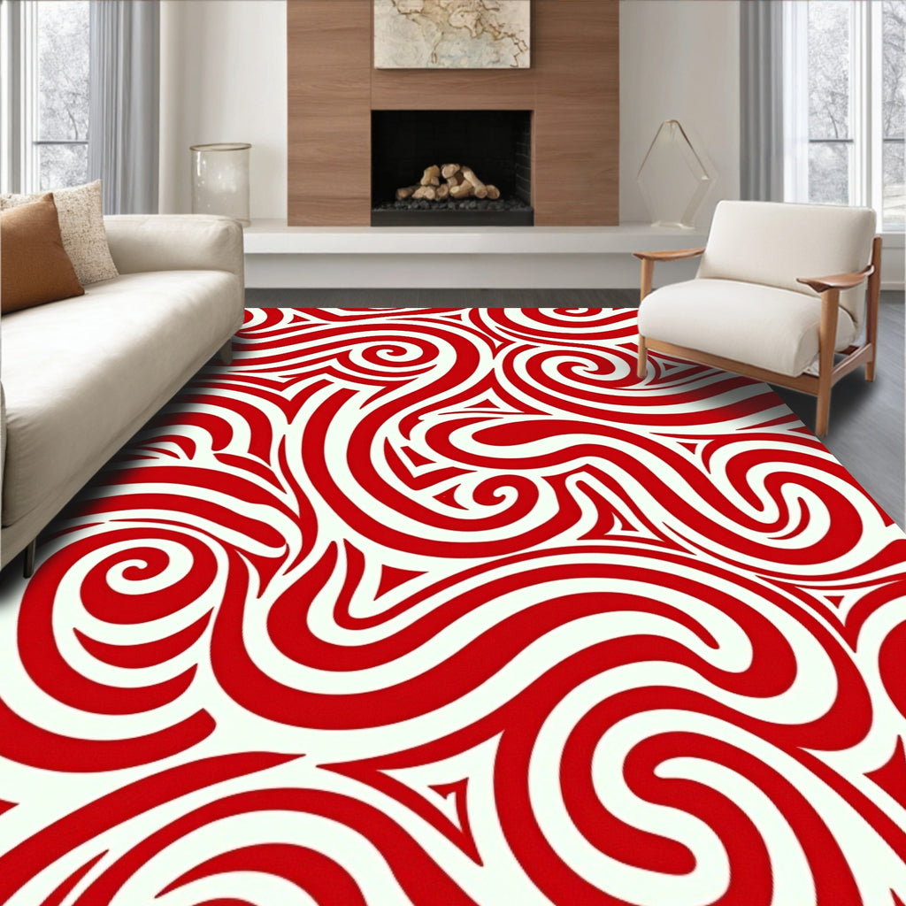 Bold Red Swirls Pattern Design Rug