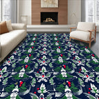 Dark Blue Floral Whimsical Pattern Rug
