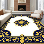 Elegant Blue Gold Floral Medallion Rug