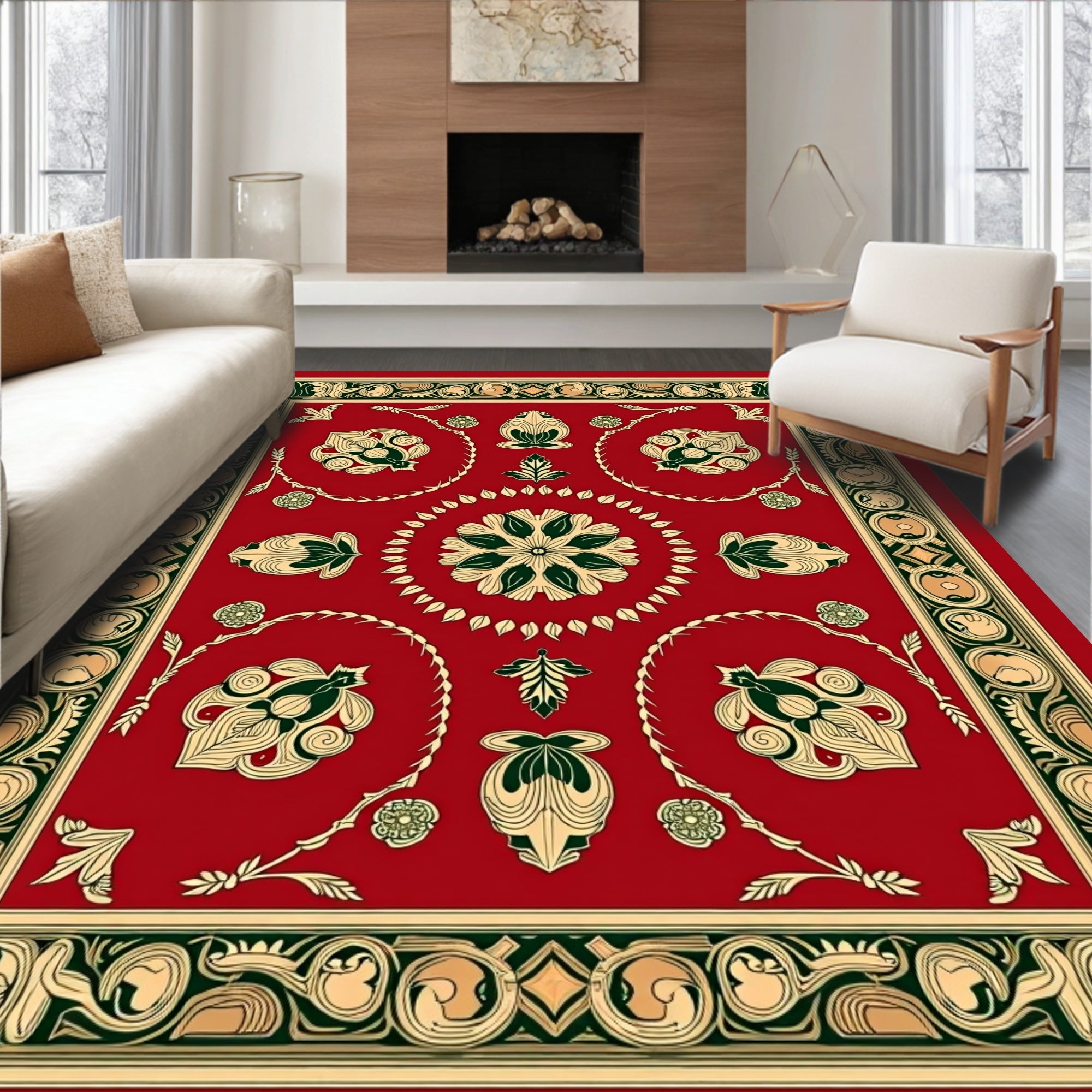 Ornate Floral Scrollwork Design Rug