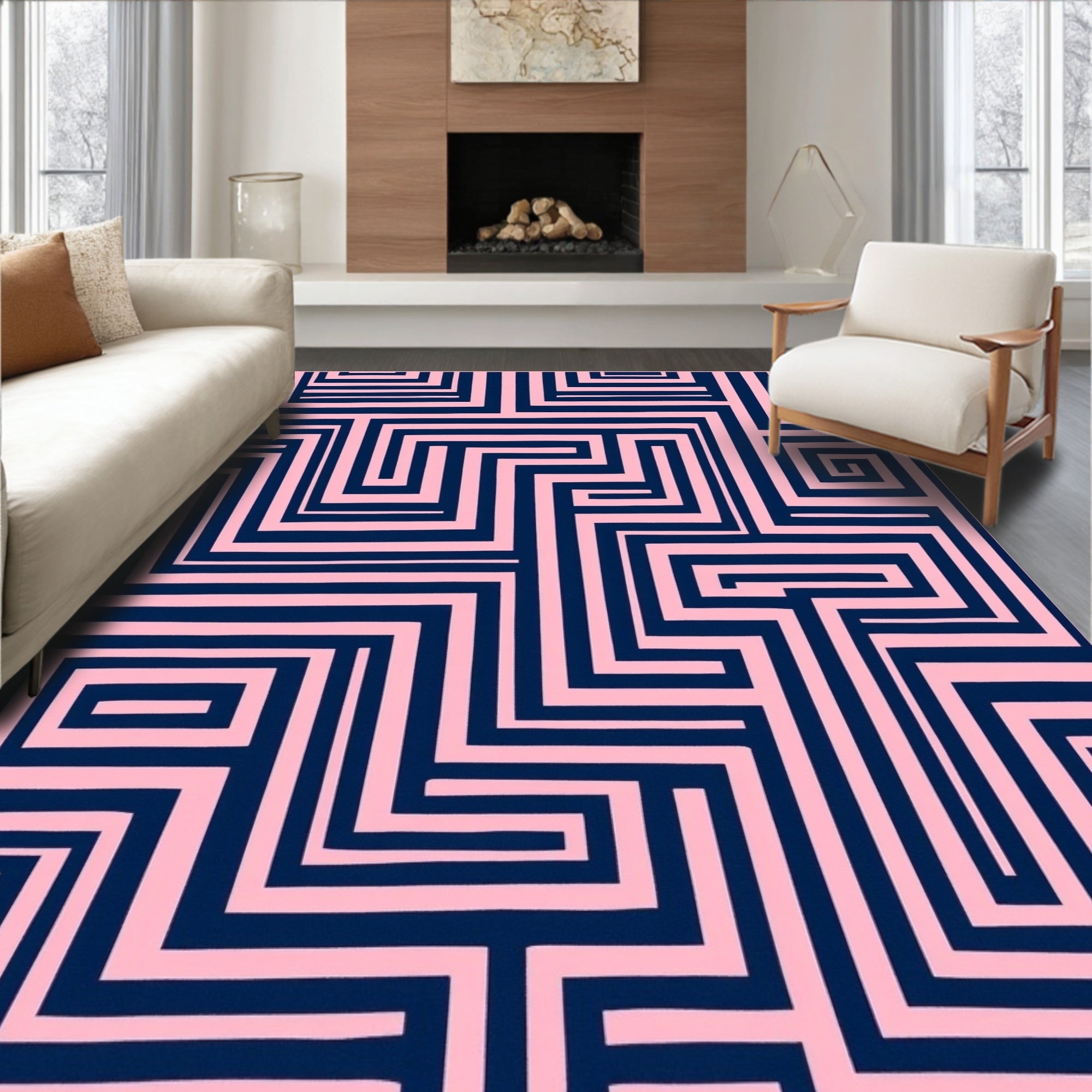 Abstract Geometric Maze Design Rug