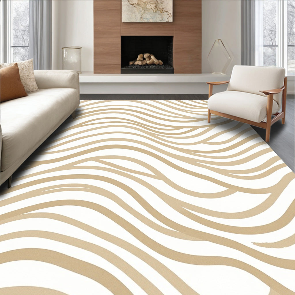 Beige Wavy Stripe Pattern Rug