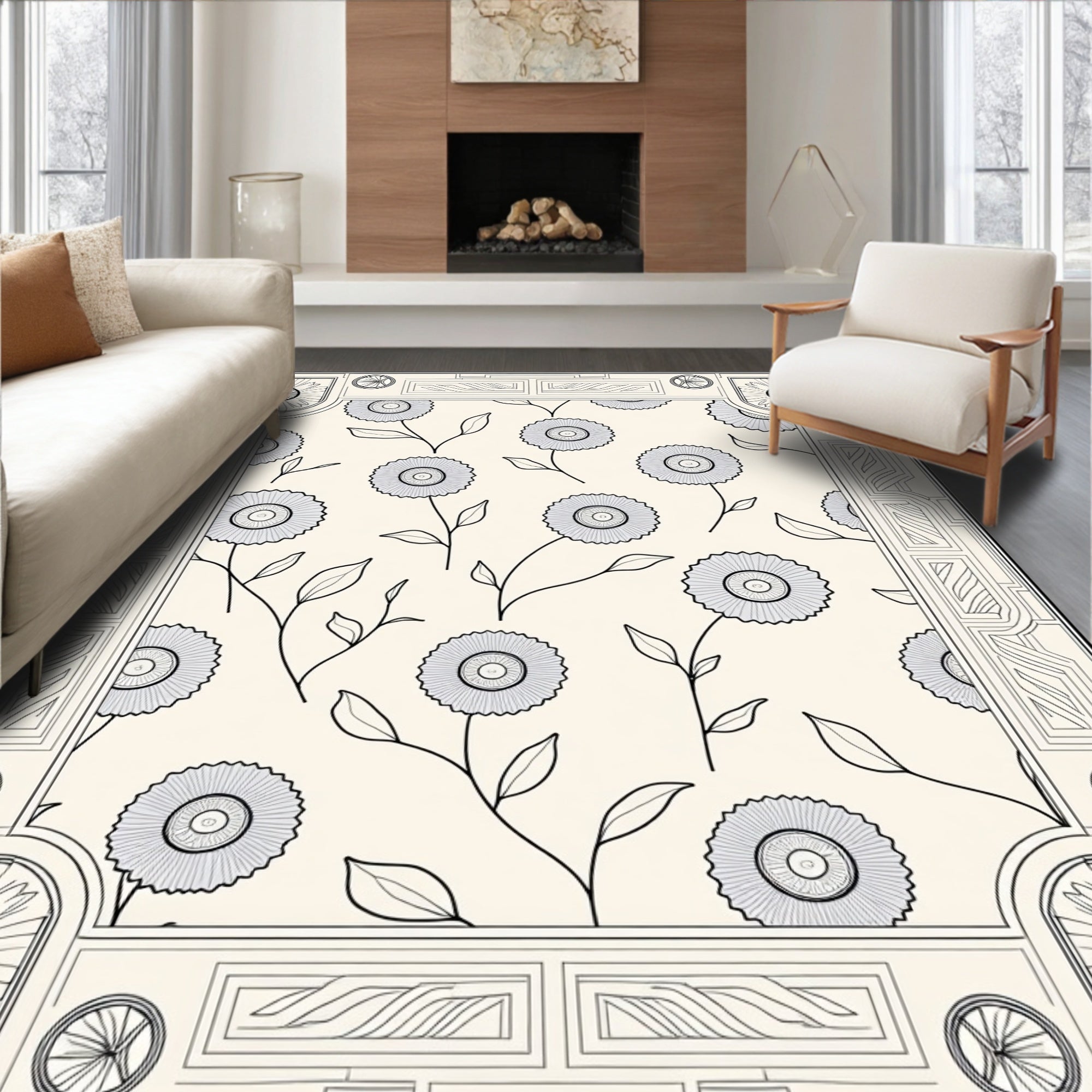 Delicate Floral Art Deco Pattern Rug