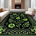 Neon Green Floral Botanical Frame Rug