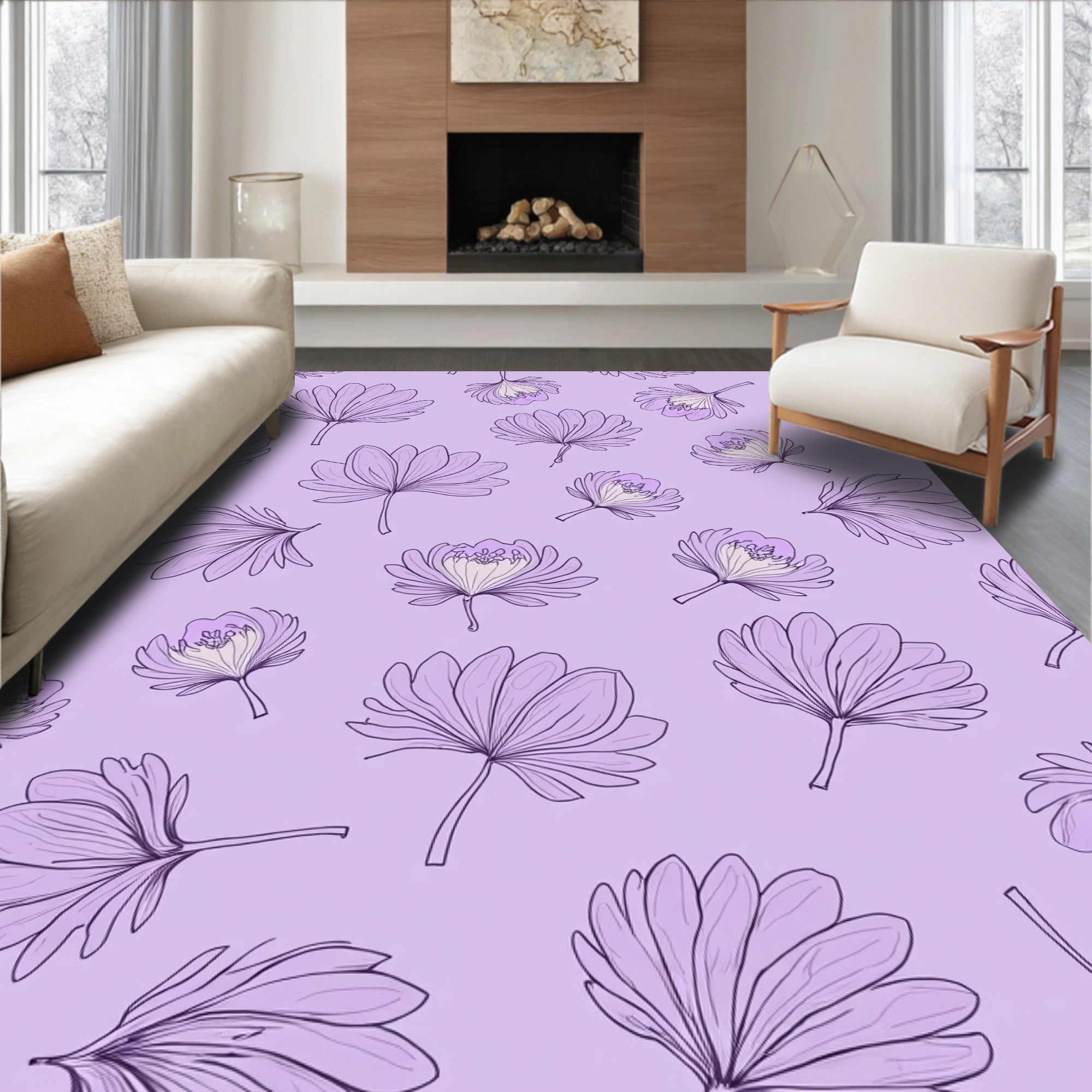Floral Print With Lavender Hues Rug