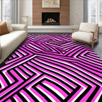 Vivid Pink Black White Geometric Pattern Rug