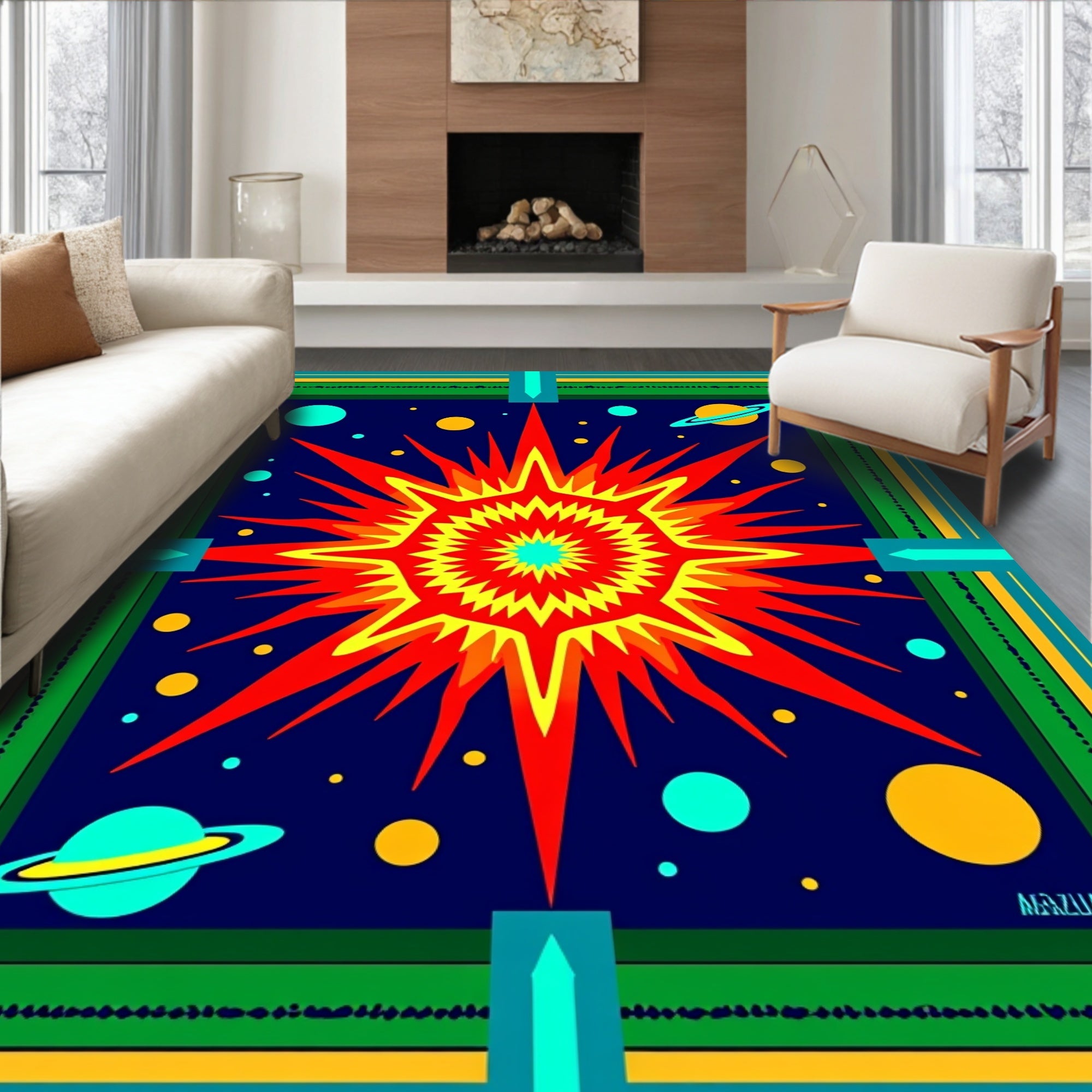 Vibrant Sun Burst Cosmic Explosion Rug