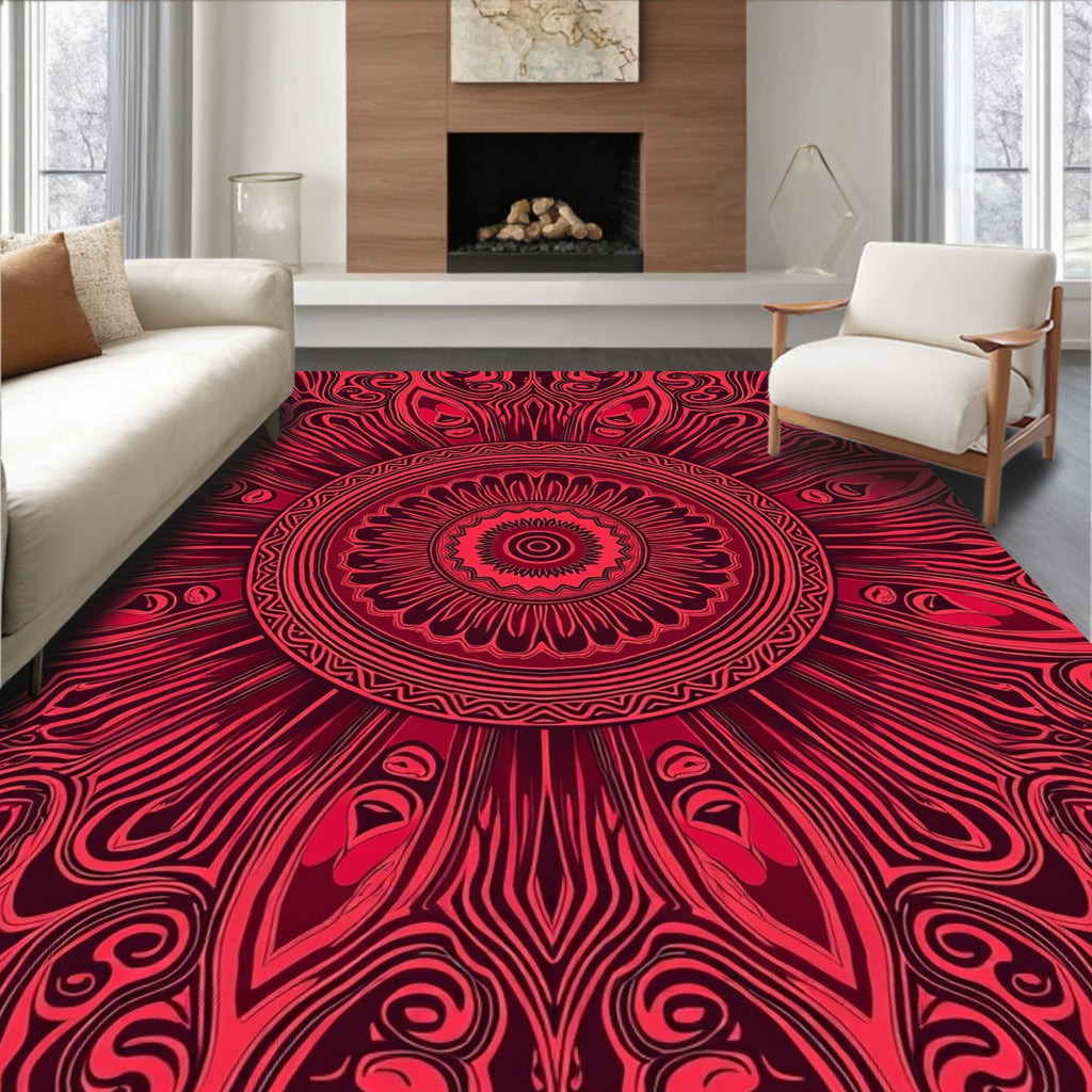 Intricate Red Mandala Pattern Rug