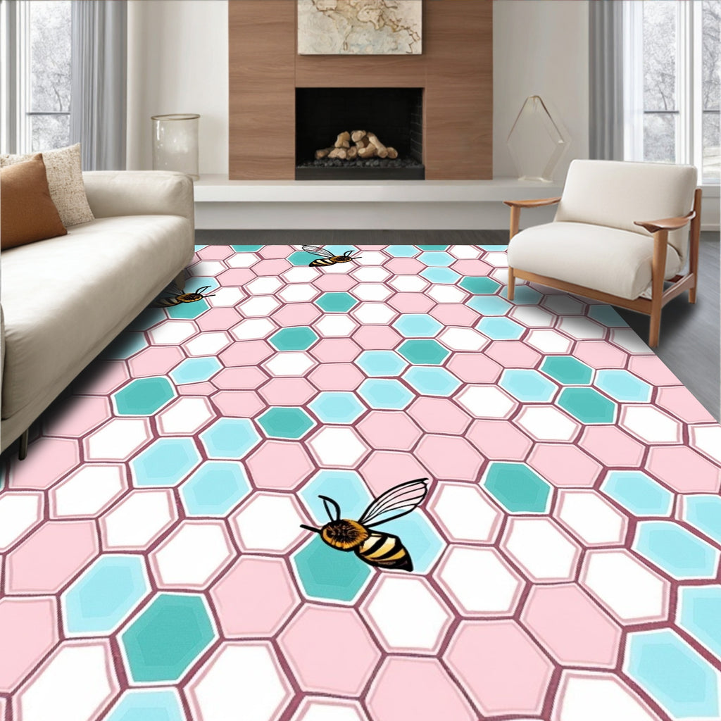 Sweet Bee Geometric Honeycomb Pattern Rug