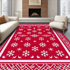 Red Snowflake Border Pattern Rug