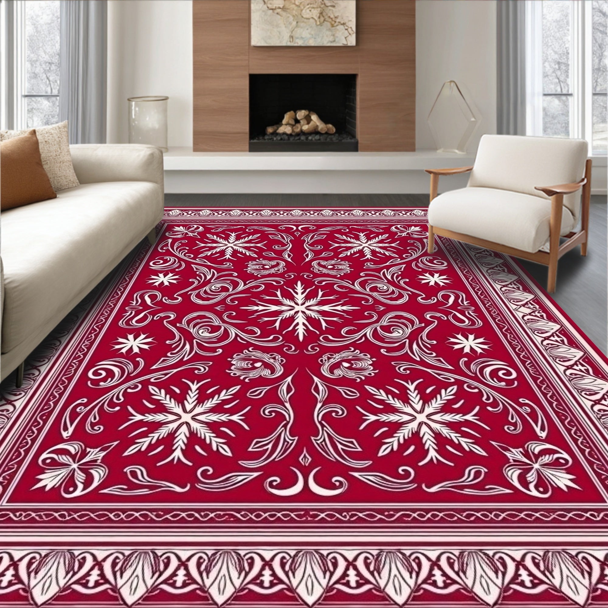 Intricate Red Floral Scrollwork Rug