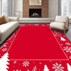 Festive Red White Snowflake Tree Pattern Rug