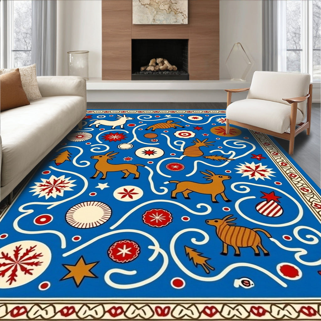 Whimsical Folk Art Animal Design Rug