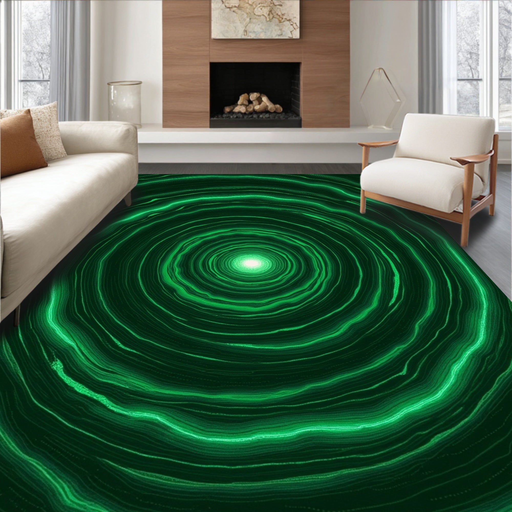 Emerald Green Rippling Circles Rug