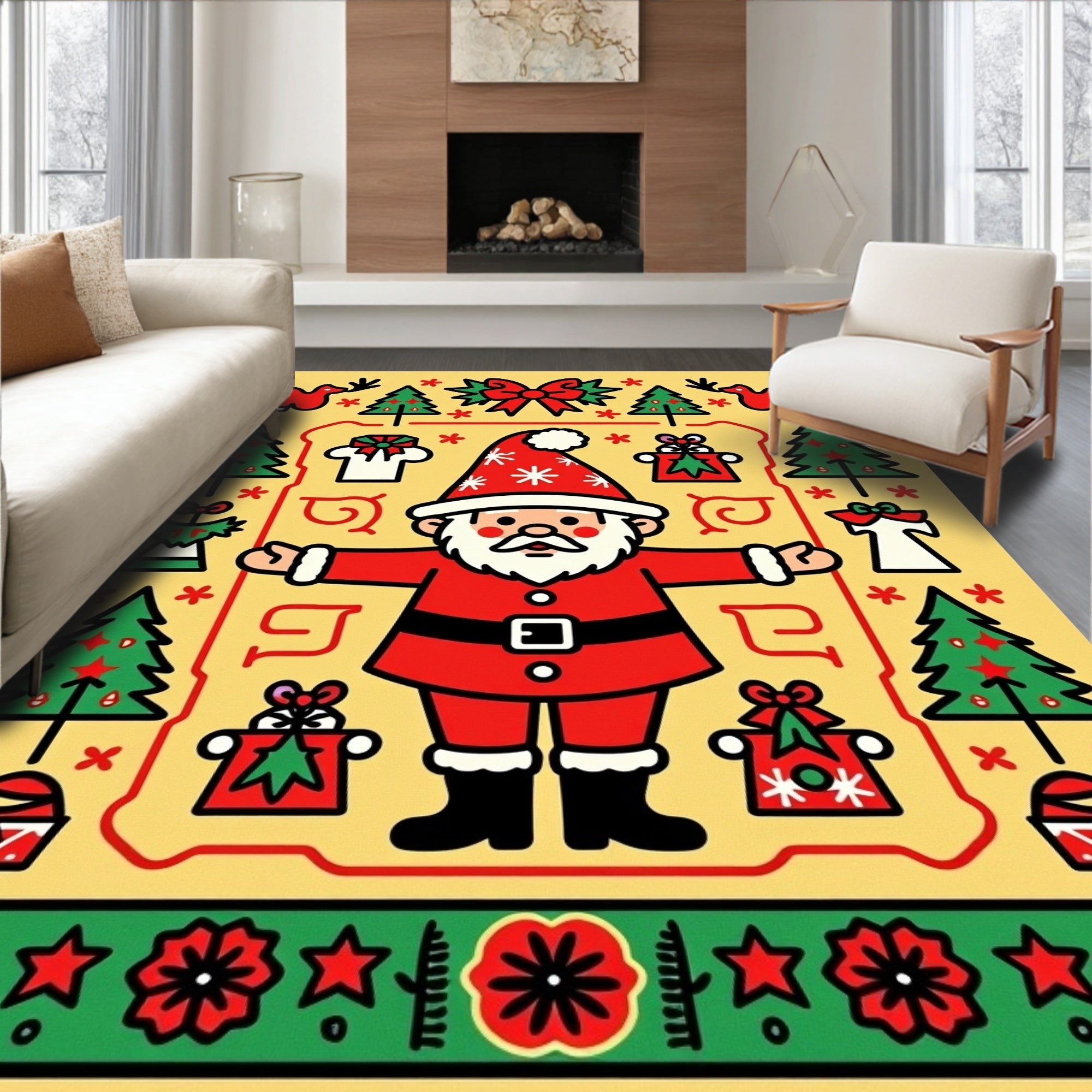 Retro Festive Christmas Pattern Design Rug