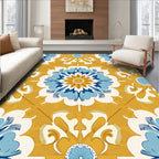 Golden Yellow Blue Floral Medallion Pattern Rug