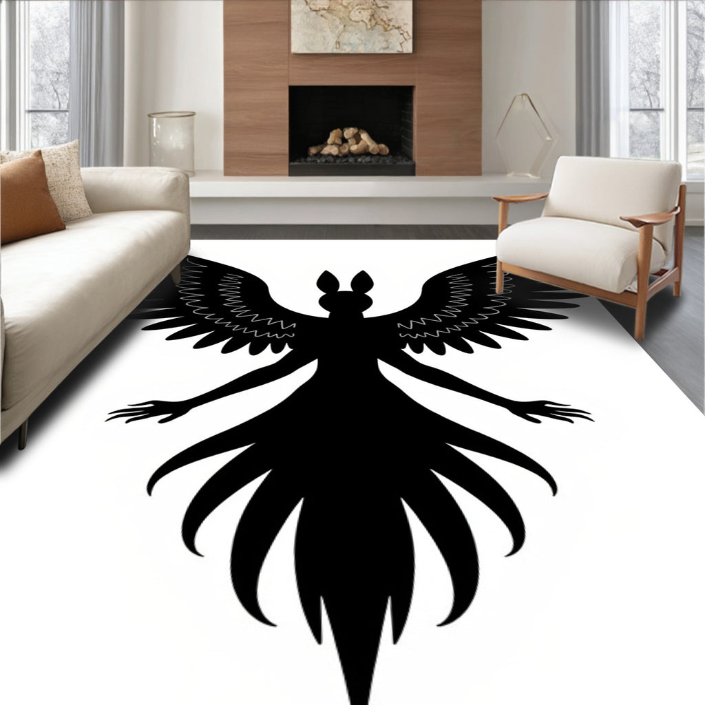 Angelic Silhouette Winged Creature Rug