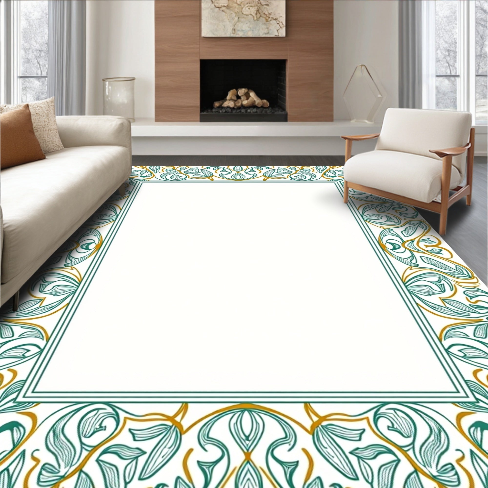 Emerald Gold Leaf Swirls Rug
