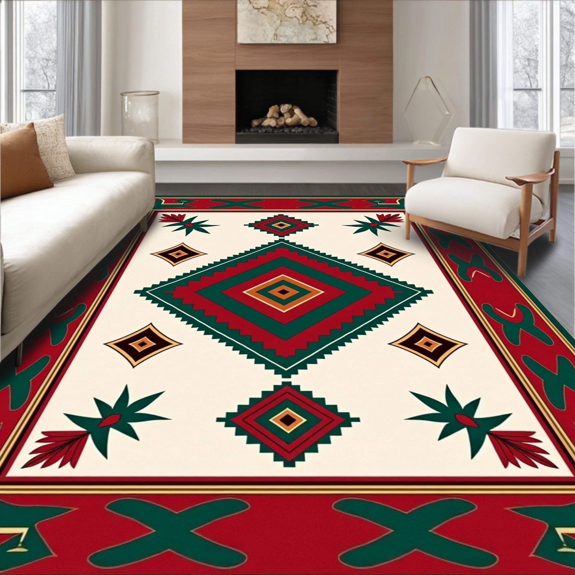 Traditional Geometric Diamond Tribal Folk Rug