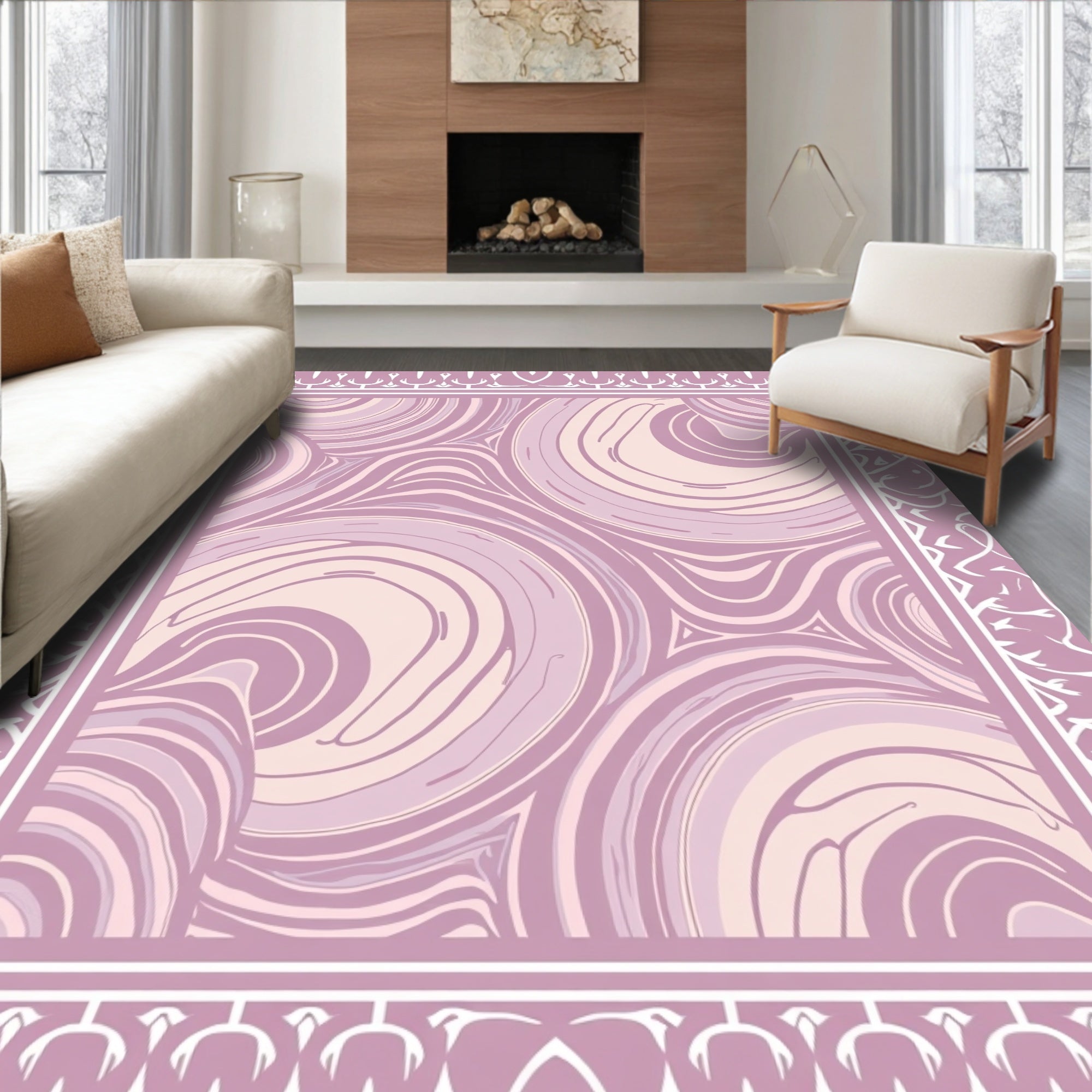 Pastel Swirl Marble Bordered Rug