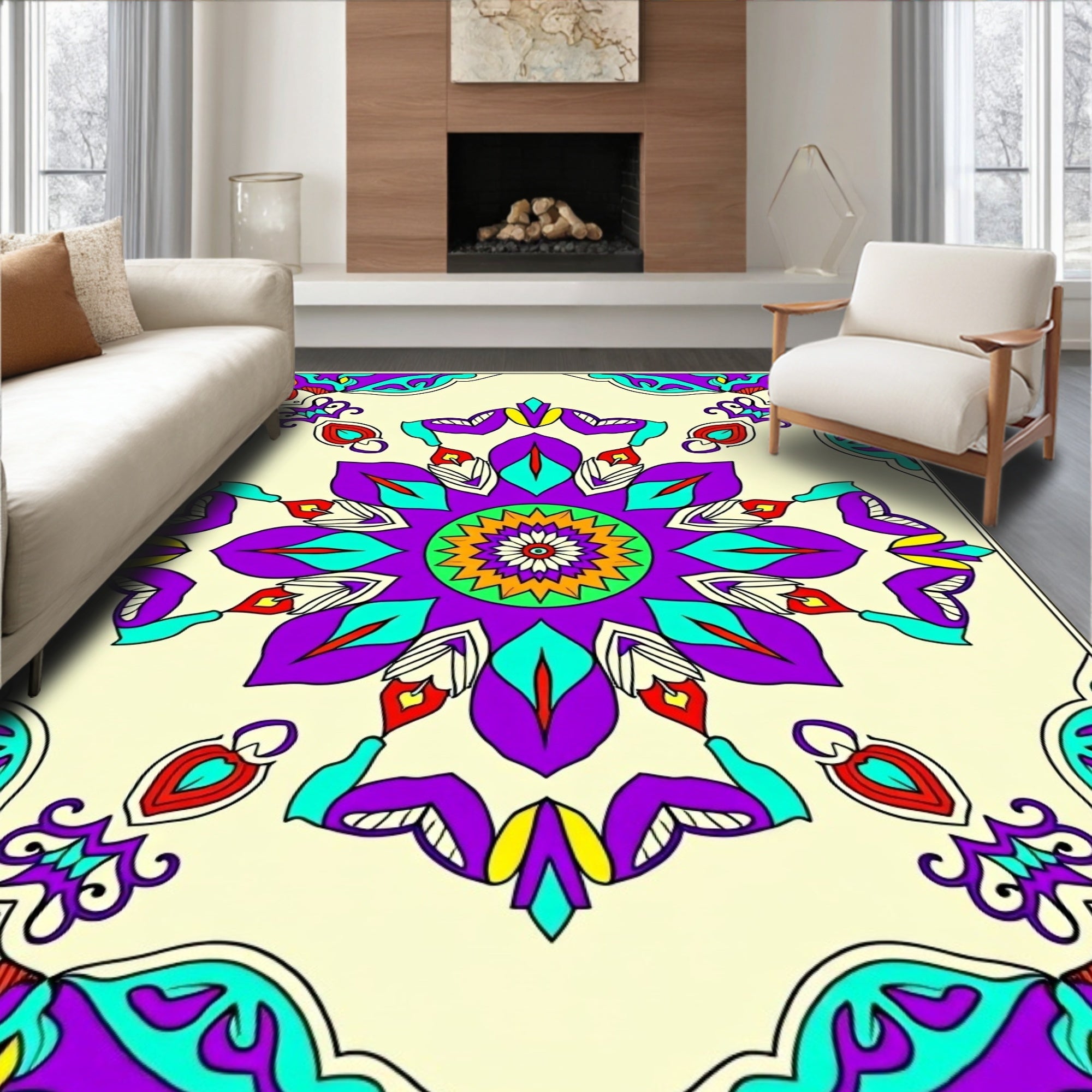 Vibrant Floral Mandala Design Rug