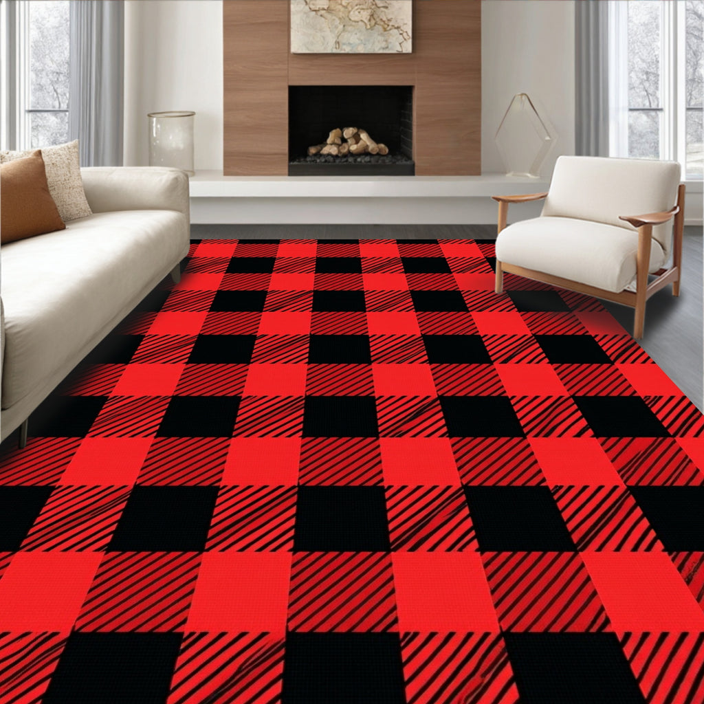 Red Black Buffalo Check Pattern Rug
