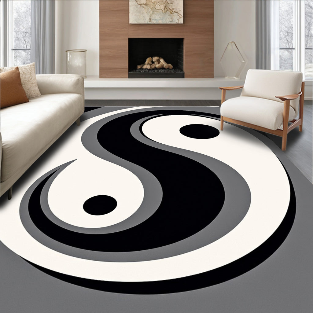 YinYang Abstract Swirl Pattern Rug