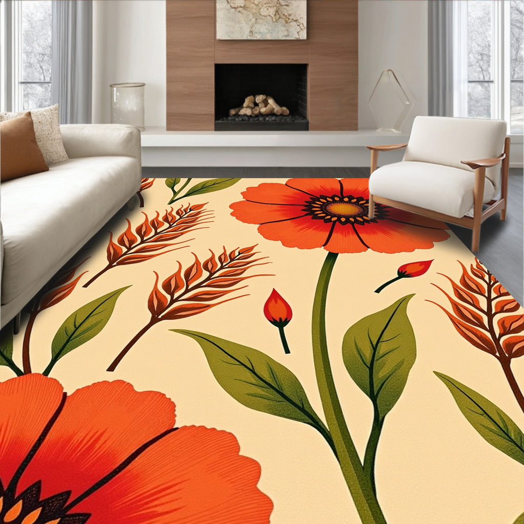 Bold Floral Pattern With Leaf Accents Rug