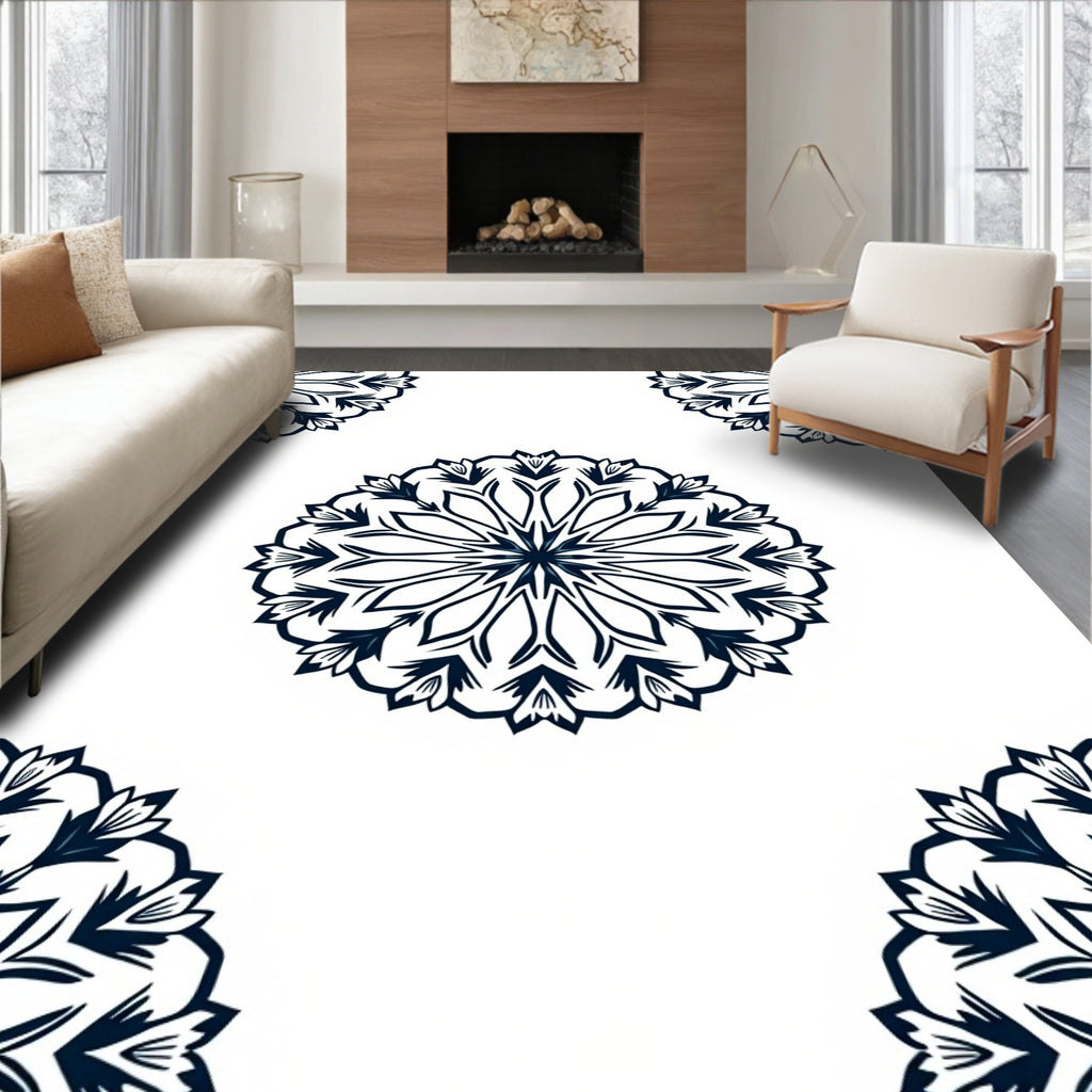 Navy Blue Floral Mandala Elements Rug
