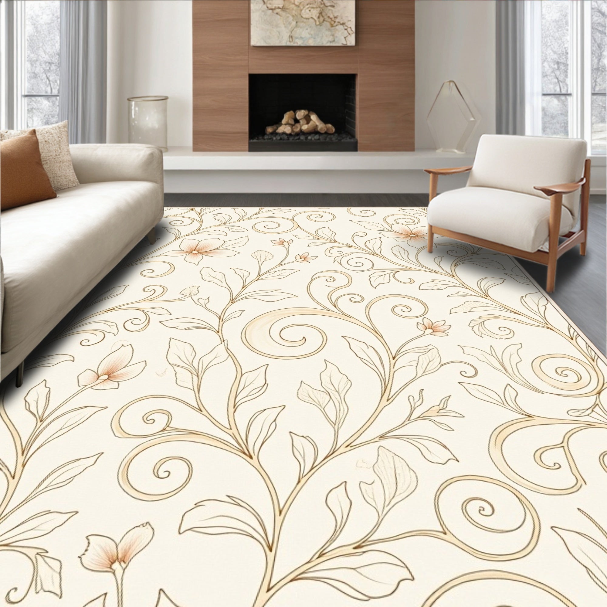 Classic Floral Vine Swirl Pattern Rug