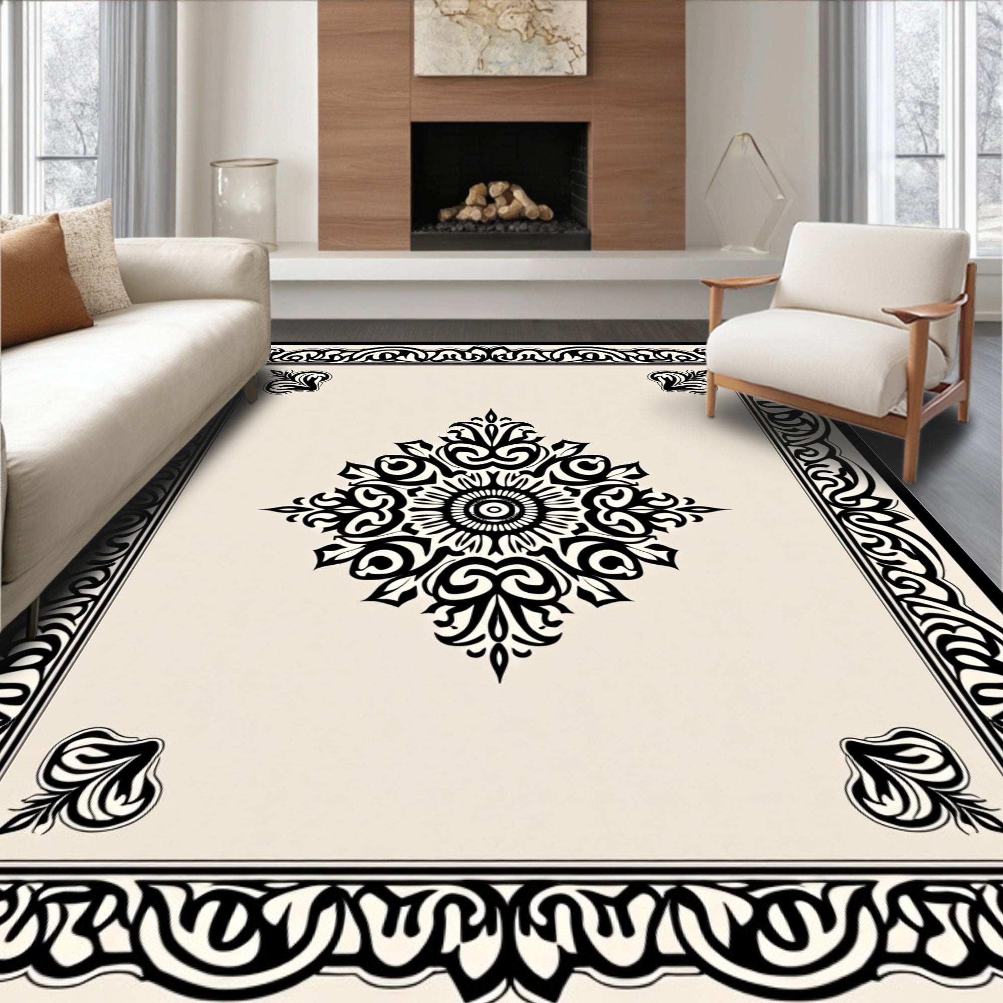 Ornate Floral Mandala Border Design Rug