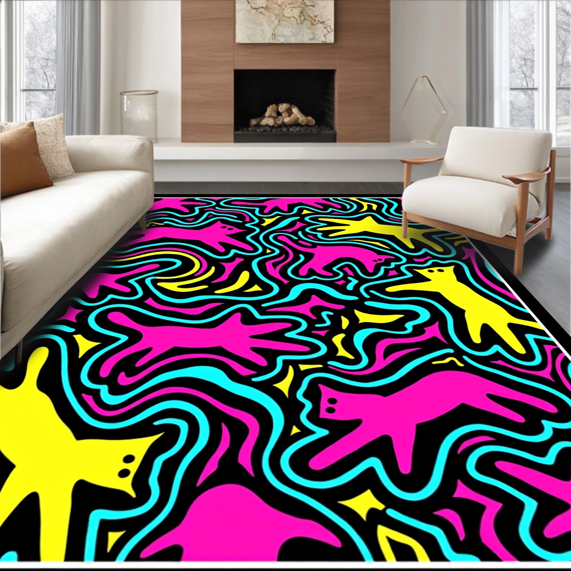 Abstract Whimsical Feline Shapes Pattern Rug
