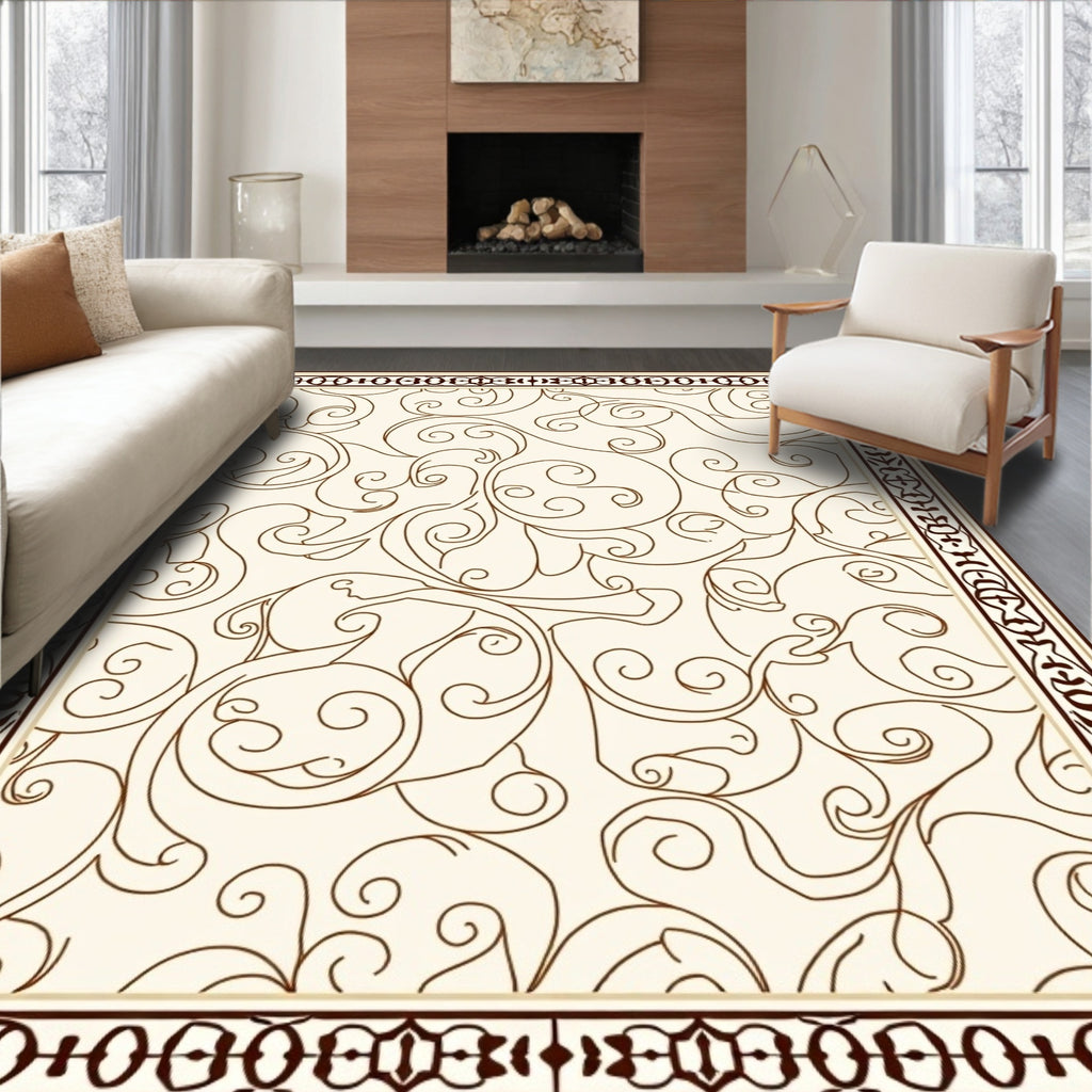 Curving Vine Border With Cream Background Rug