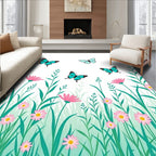 Turquoise Butterflies Garden Scene Rug