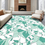 Abstract Teal Geometric Cat Pattern Rug