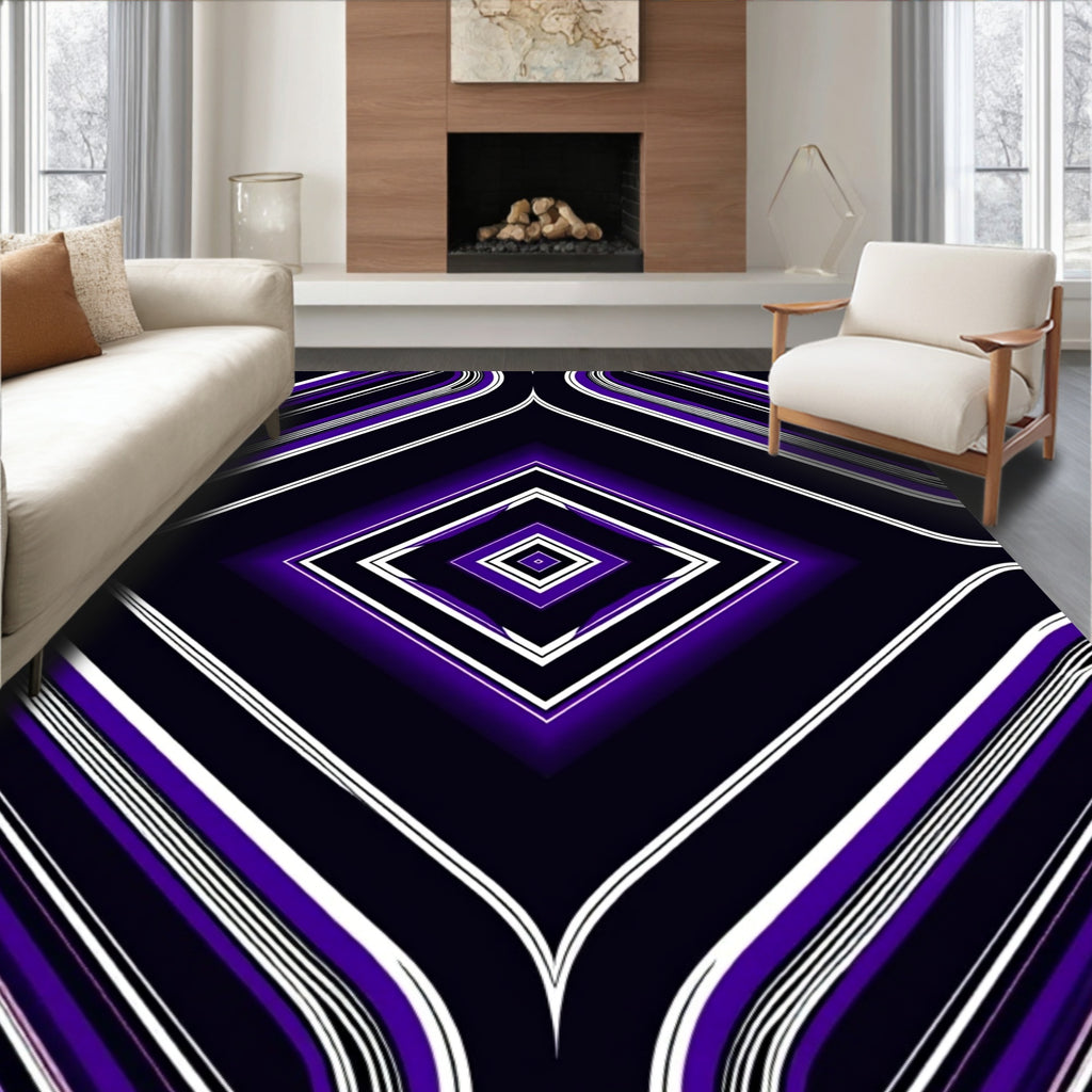 Purple and White Diamond Stripe Pattern Rug
