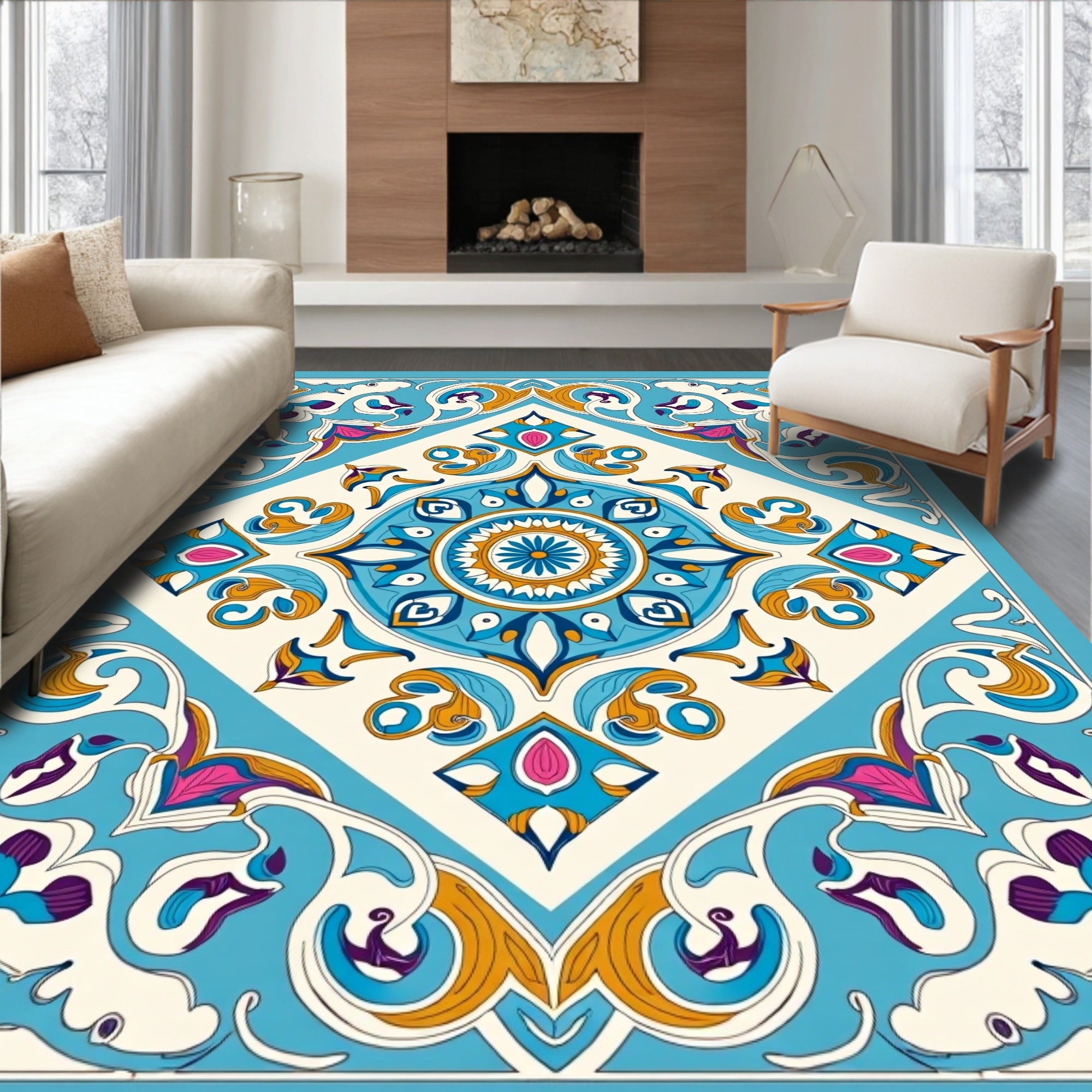 Colorful Floral Mandala Design Rug