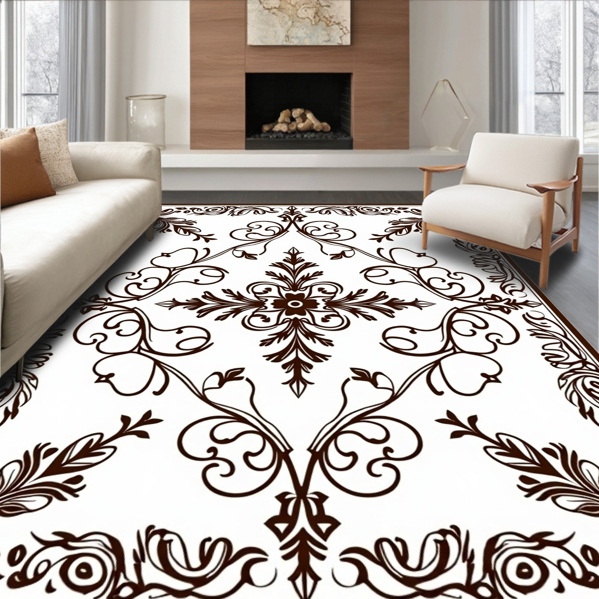 Ornate Swirl Floral Pattern Rug