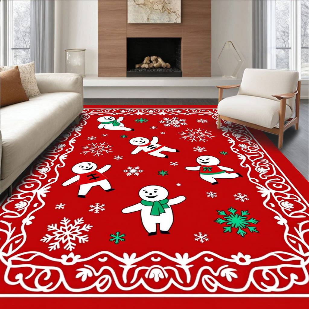 Joyful Snowmen Snowflake Border Design Rug