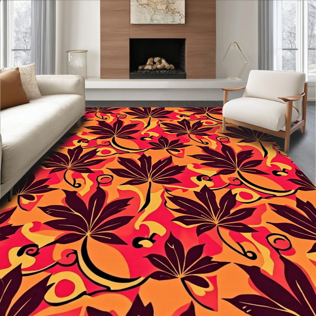 Vivid Leaf Inspired Abstract Pattern Rug