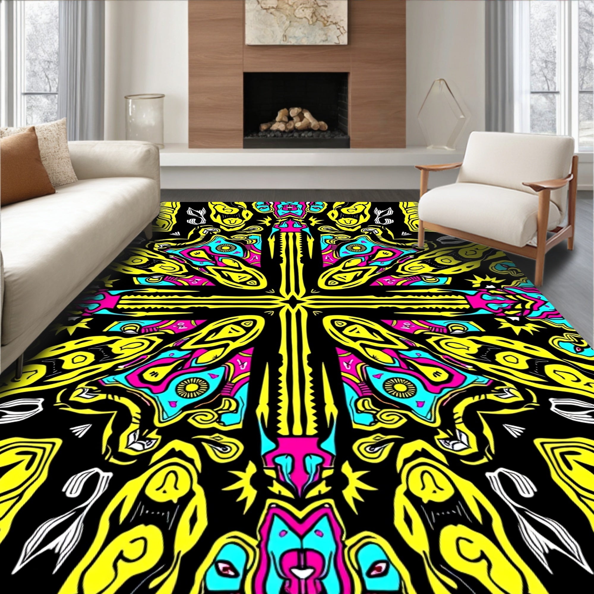 Bold Neon Psychedelic Pattern Rug