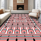Bold Red Black Geometric Maze Rug