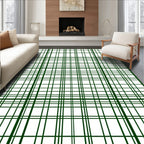 Classic Green White Plaid Pattern Rug