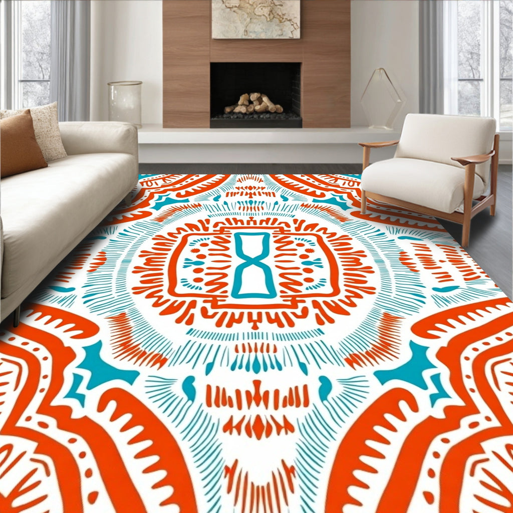 Bold Red Blue Tribal Pattern Rug