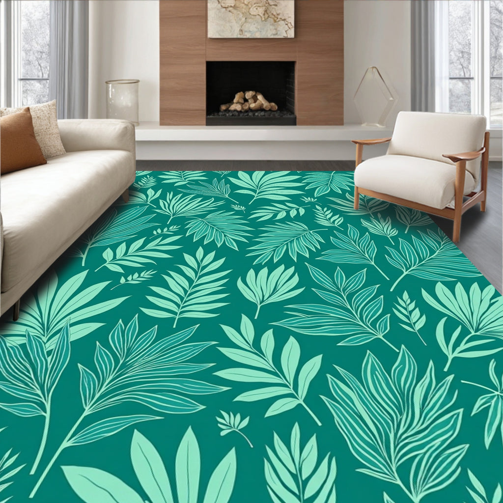 Emerald Tropical Leaf Pattern Rug