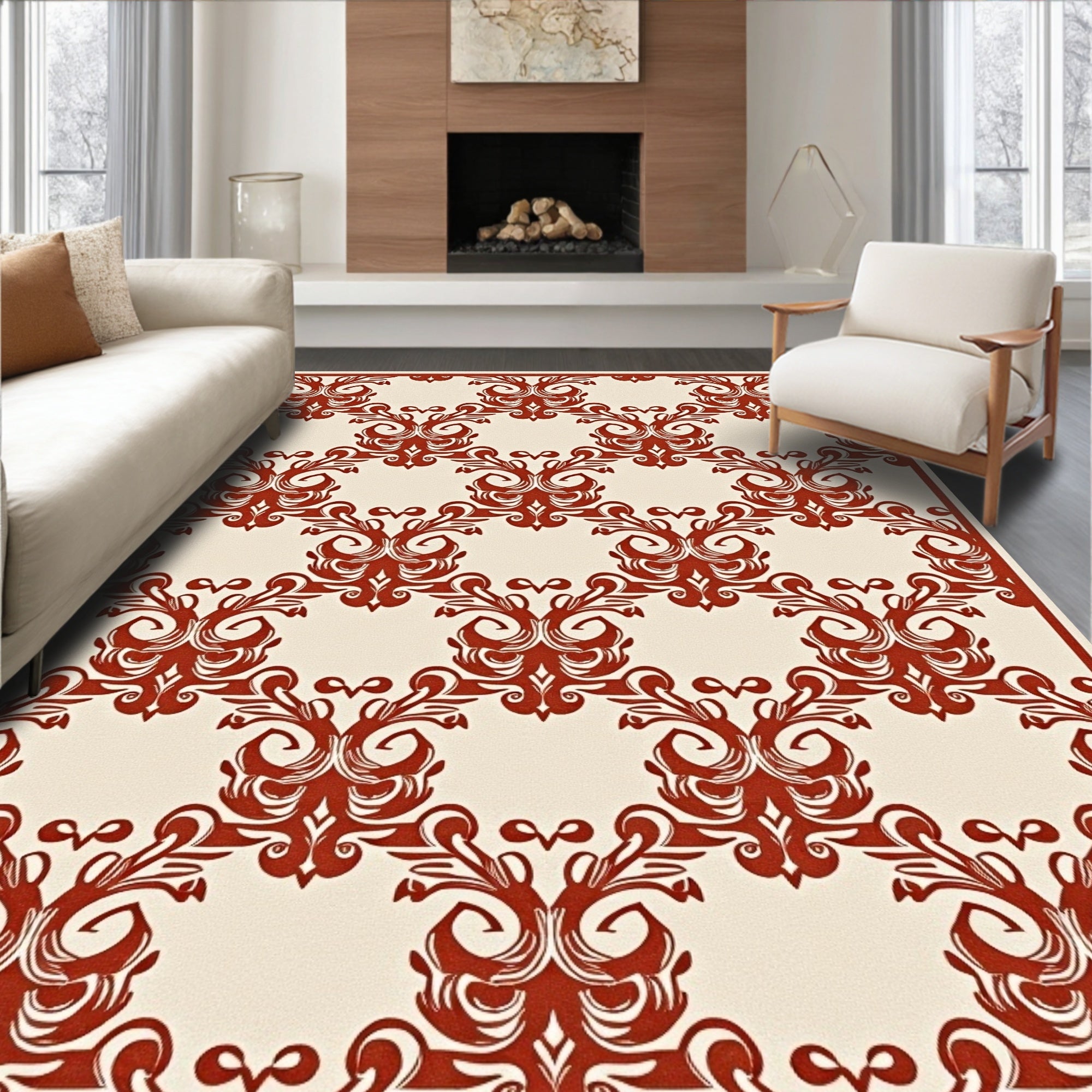 Classic Red Swirls Pattern Rug